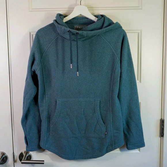 Free Fly Hoodie Womens Small Bamboo Fleece Pullover Sweatshirt Green Blue - Picture 1 of 5